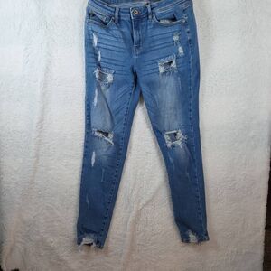 KanCan Women's High Rise‎ Distressed Skinny Denim Jeans Blue Size 7/27